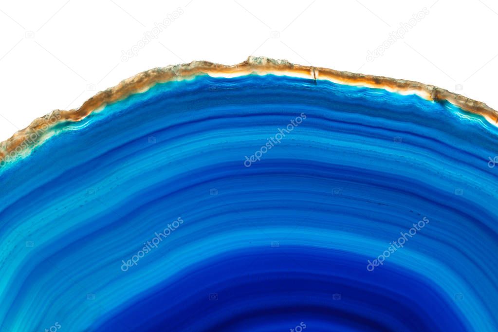 Abstract background - blue agate mineral cross section isolated on white background