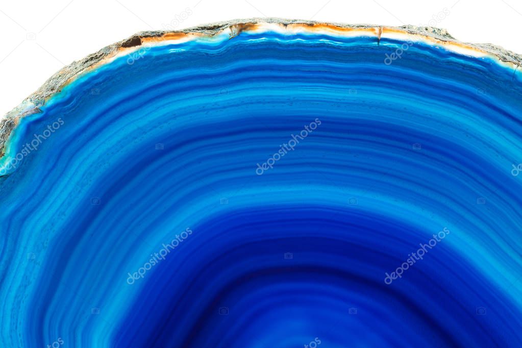 Abstract background - blue agate mineral cross section isolated on white background