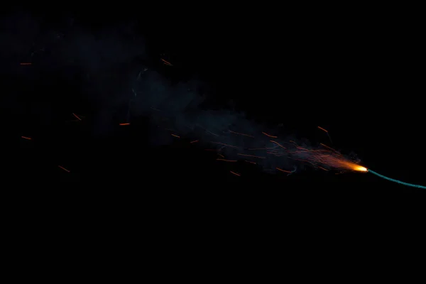 Burning Fuse Sparks Isolated Black Background — Stock Photo, Image