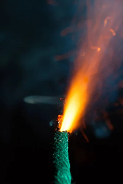 Burning Fuse Sparks Black Background — Stock Photo, Image