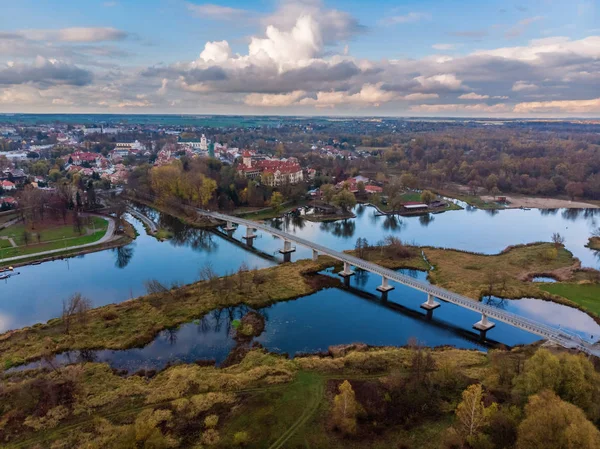 Widok Powietrza Miasto Pultusk Nad Rzeką Narew Województwie Mazowieckim Polska — Zdjęcie stockowe