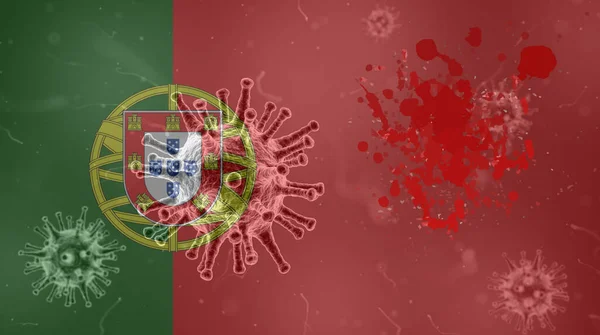 Coronavirus Flagga Med Blod Från Portugal Epidemic Covid — Stockfoto