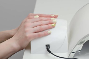 Manikür çivi lamba tedarikçi Uv Led üzerinde ile eller. Beyaz arka plan