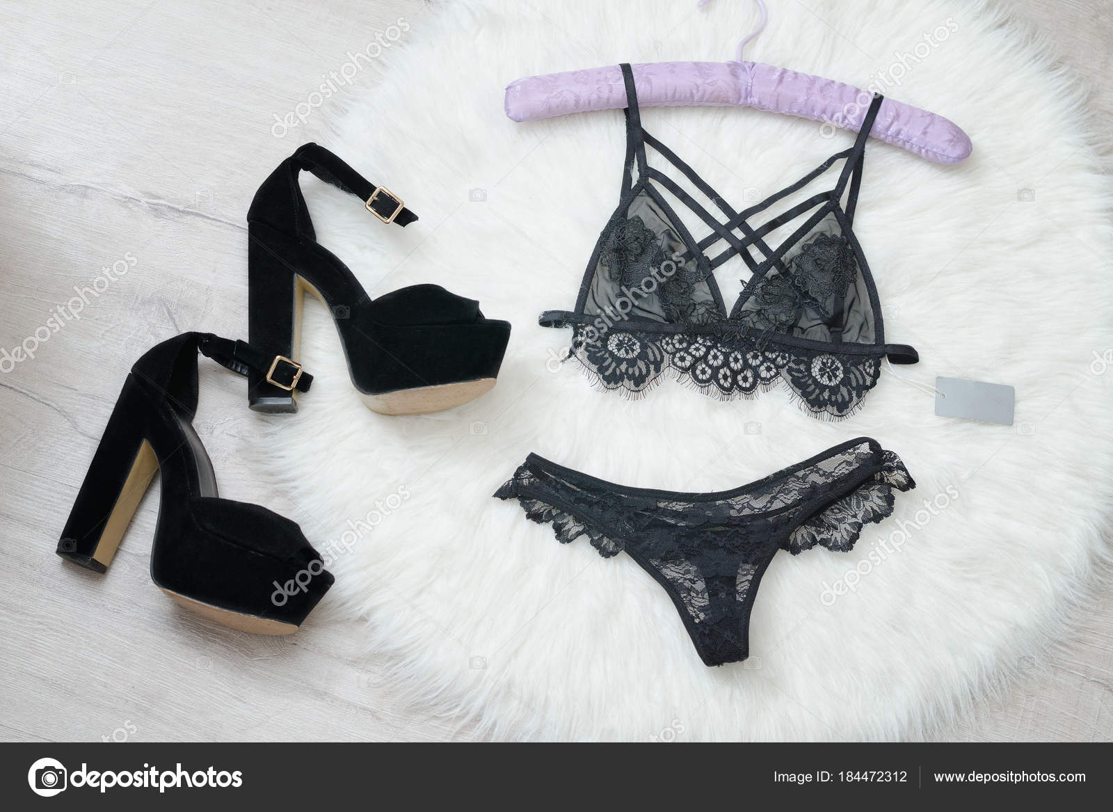 Fashionable concept. Set of lacy underwear, phone and shoes Stock Photo by  ©SomeMeans 184472312