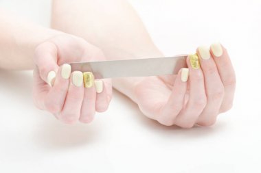 Eller dosyasında tırnak, metin için yer. Beyaz arka plan