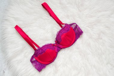 Beyaz kürk kırmızı sutyen. Moda kavramı