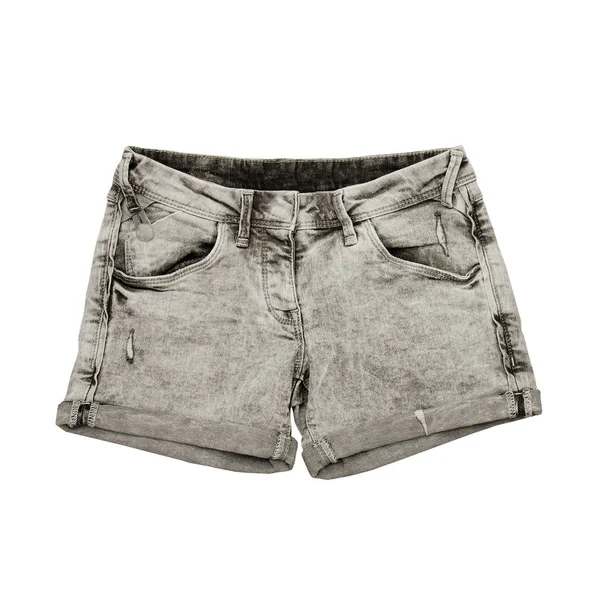 Grijze jeans shorts. Modieuze concept. Geïsoleerd. Witte achtergrond — Stockfoto