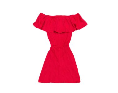 Kırmızı kısa elbise. Moda kavramı. İzole. Beyaz arka plan