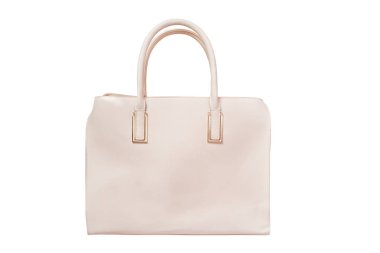 Bej çanta. Moda kavramı. İzole. Beyaz arka plan