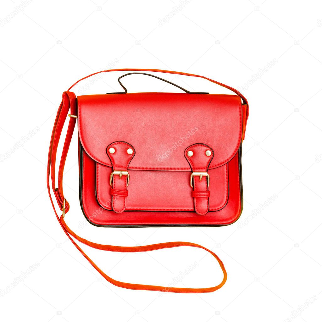 Red handbag. Fashionable concept. Isolated. White background