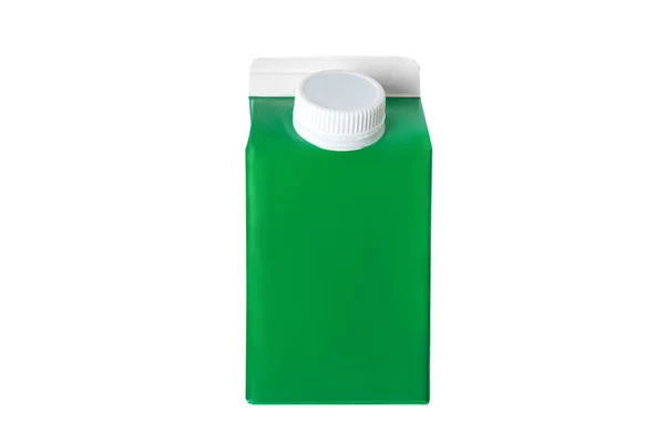 Caixa de cartão verde ou embalagem de tetra com tampa. Isolar — Fotografia de Stock