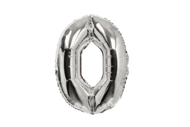 Sıfır numaralı gümüş şişme balon. Beyaz arka plan. İzole et