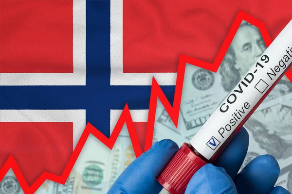 Коронавирус Норвегии Положительный Анализ Крови Фоне Флага Увеличение Заболеваемости Экономический — стоковое фото