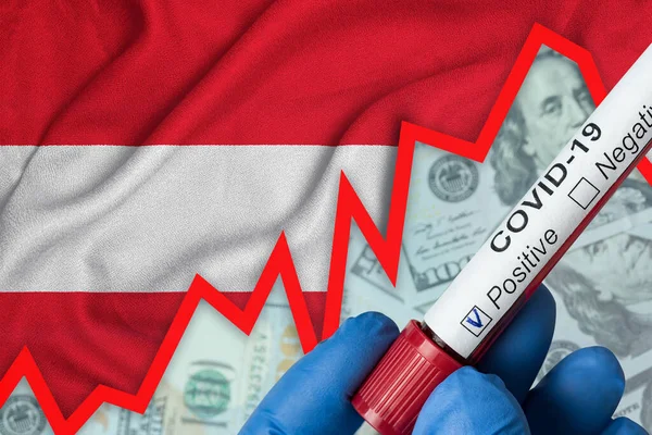 オーストリアのコロナウイルス フラグの背景に肯定的な血液検査 発生率の増加 経済危機 — ストック写真