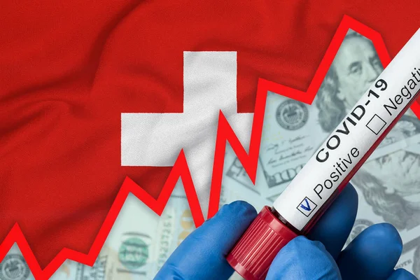 スイスのコロナウイルス フラグの背景に肯定的な血液検査 発生率の増加 経済危機 — ストック写真