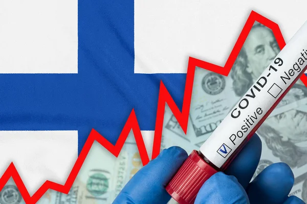 フィンランドのコロナウイルス フラグの背景に肯定的な血液検査 発生率の増加 経済危機 — ストック写真