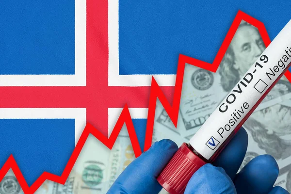 アイスランドのコロナウイルス フラグの背景に肯定的な血液検査 発生率の増加 経済危機 — ストック写真