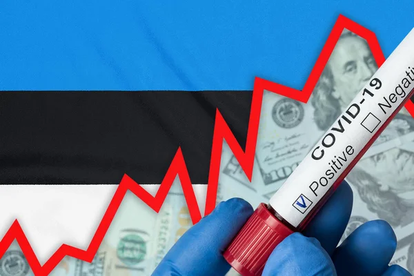 エストニアのコロナウイルス フラグの背景に肯定的な血液検査 発生率の増加 経済危機 — ストック写真