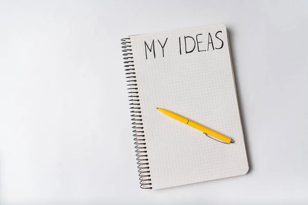 Notitieblok Met Woorden Mijn Ideas Witte Achtergrond Top Weergave Pen — Stockfoto