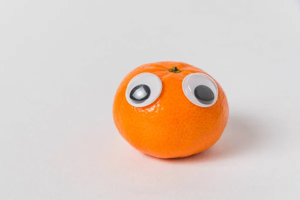 Cute Mandarin Big Googly Eyes White Background Tangerine Character — Stock Photo, Image