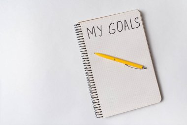 Hedeflerimin yazılı olduğu defter. Not defteri ve kalem.