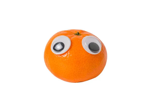 Χαριτωμένο Μικρό Χαρακτήρα Mandarin Μεγάλα Μάτια Googly Απομονώνονται Λευκό Φόντο — Φωτογραφία Αρχείου