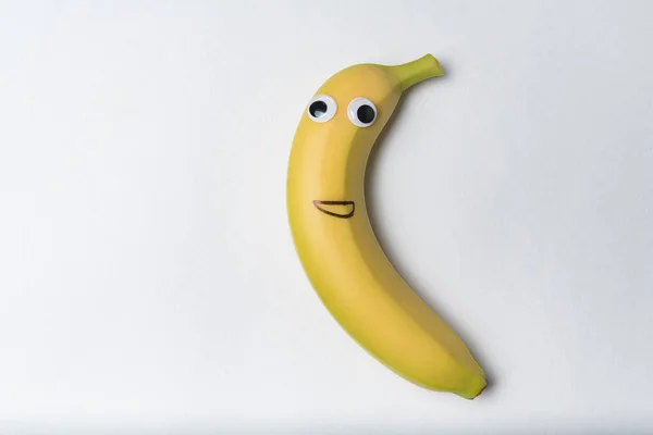 Personaje Plátano Con Cara Divertida Sobre Fondo Blanco Banana Con — Foto de Stock