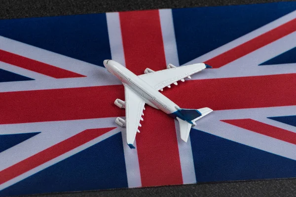 Bandeira Reino Unido Avião Brinquedo Viagens Aéreas Reino Unido Retomar — Fotografia de Stock