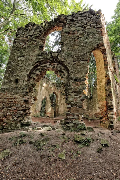 Murallas de iglesias rotas en el bosque — Foto de Stock