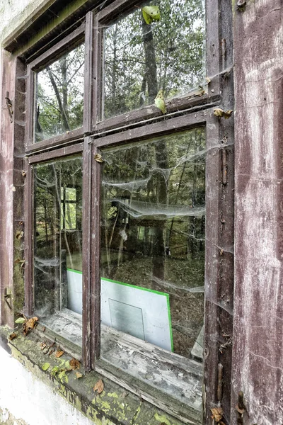 Örümcek ağı ile eski kullanılmayan cam kaplı — Stok fotoğraf
