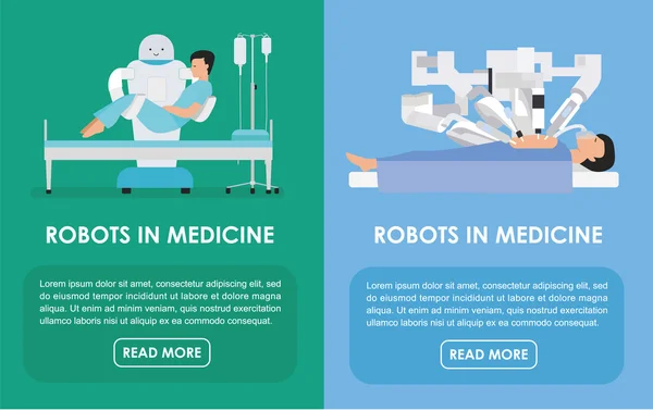 Robôs na medicina. Ilustração vetorial plana. Conceito de medicina . — Vetor de Stock