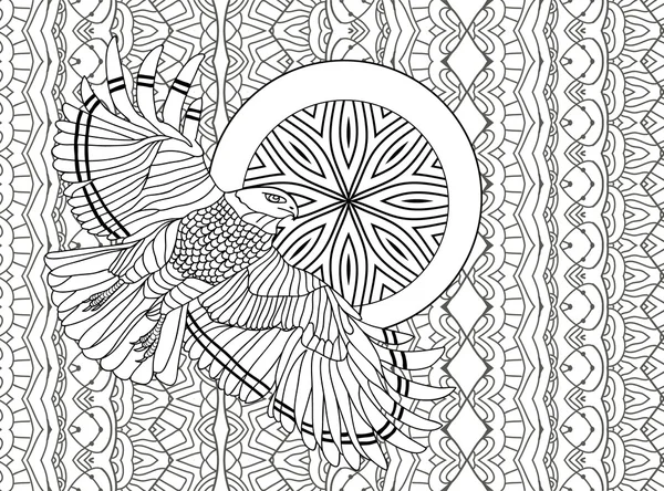 Design de arte de linha. Livro para colorir para adultos. Águia voadora — Vetor de Stock