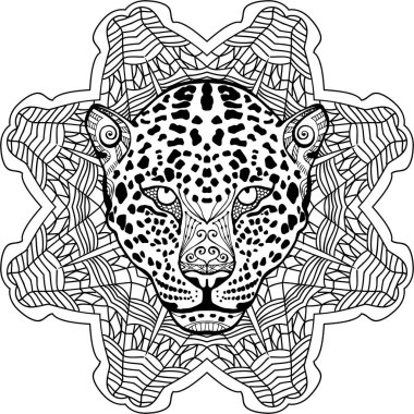 Arka planda leopar kabile mandala desen çizdi. Zendoodle