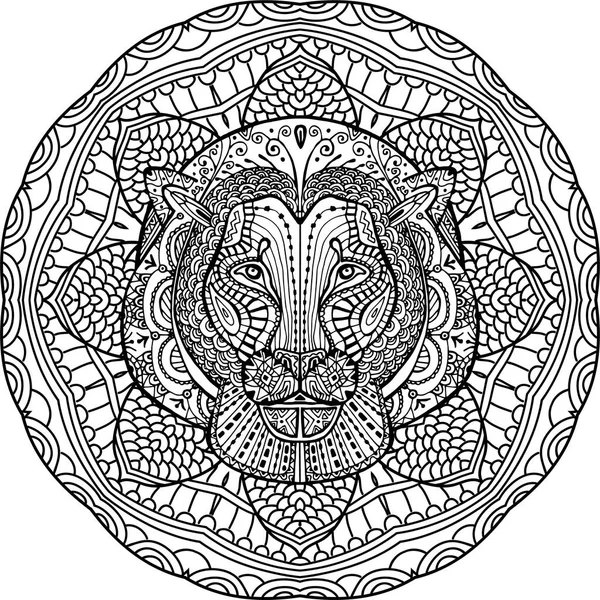 Lion peint sur un fond de motif circulaire . — Image vectorielle