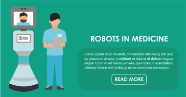 Tıpta robotlar. Düz illüstrasyon.