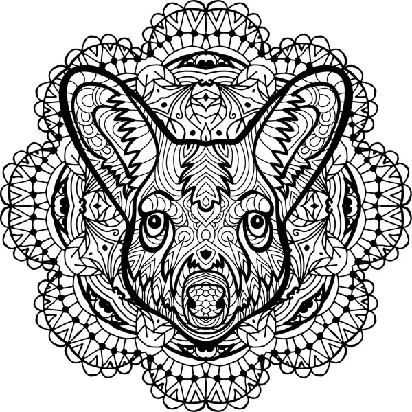 Painted kangaroo on a background of circular pattern. Coloring page — Stock Vector