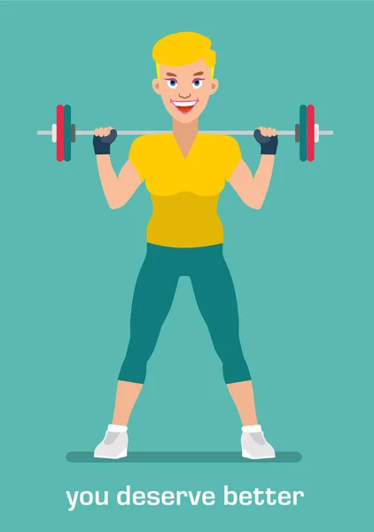 Entrenamiento de chica fitness. Banner deportivo. Ilustración plana — Vector de stock