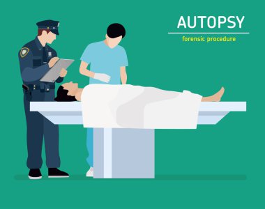 Flat illustration. The autopsy of the murder victim. Forensic procedure. clipart