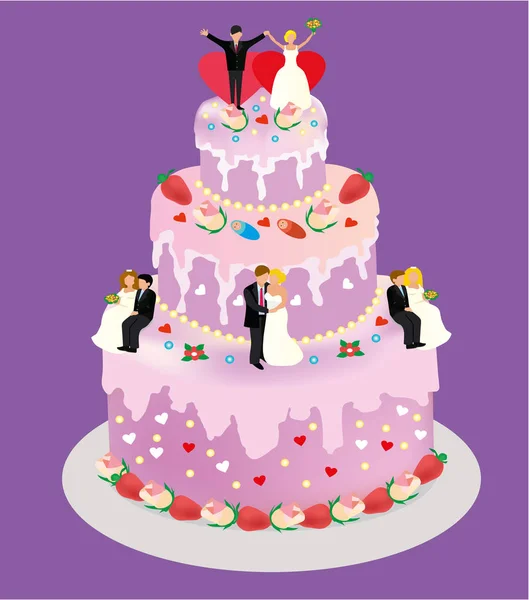Illustration plane isométrique. gâteau de mariage — Image vectorielle