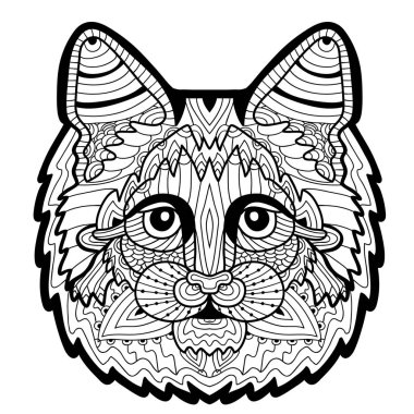 Bir Maine Coon çizilmiş başkanı. Beyaz arka plan. Tasarımınız için öğe