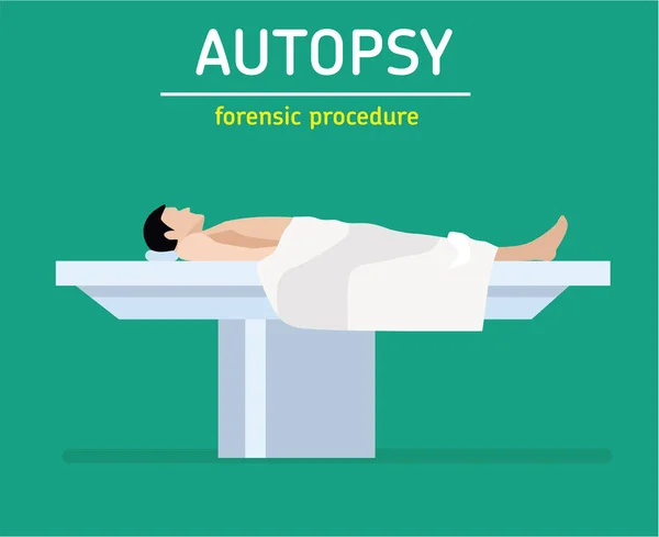 Vlakke afbeelding. Gerechtelijke procedure. De autopsie. De man is het moordslachtoffer van een — Stockvector