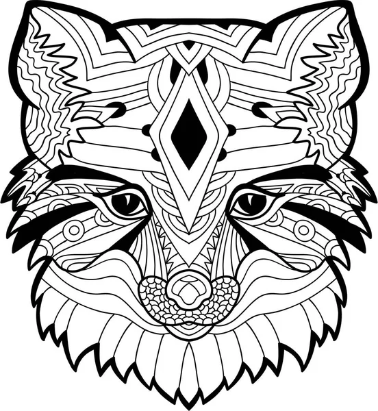 The Fox head pattern. Monochrome ink drawing — Stock Vector