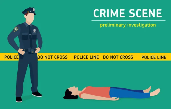 Investigação de homicídio. Polícia no local do crime — Vetor de Stock