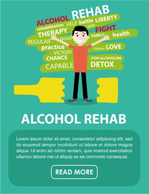 Alkolikler rehabilitasyon afiş. Düz illüstrasyon