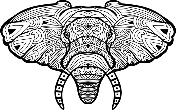 Монохромный чернильный рисунок. Раскрашенный слон на белом фоне . — стоковый вектор