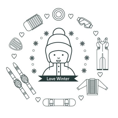 Kış çocuk faaliyetleri Icon set hattı.