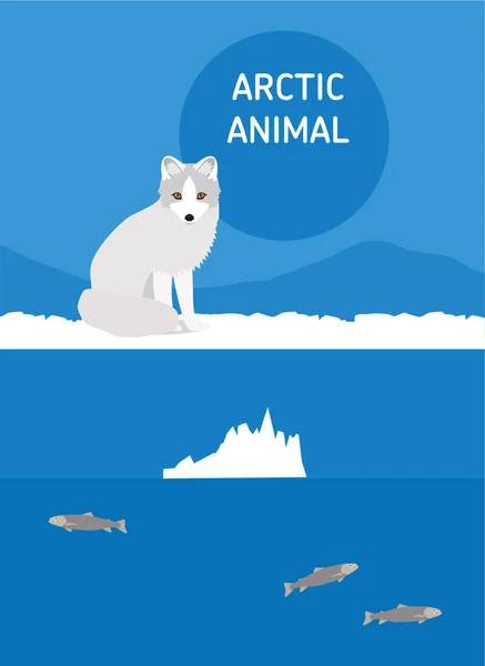 ¡Fox! Animales árticos. Ilustración de estilo plano — Vector de stock