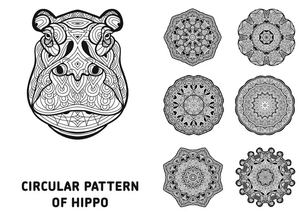 Grafika liniowa. Element do projektu. Głową hipopotama — Wektor stockowy