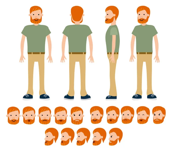 Viajero de construcción masculina para diferentes poses conjunto . — Vector de stock