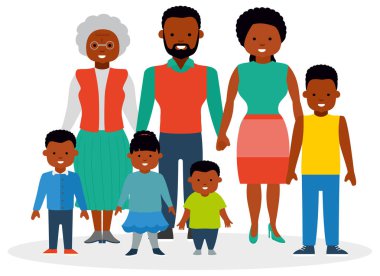 Çocuk ve büyükannesi ile büyük bir aile.